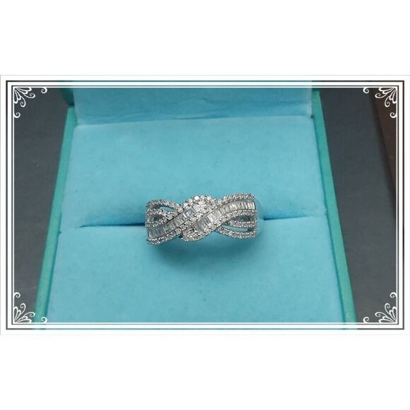 Gorgeous New 1/2 Ct. Baguette & Round Genuine Diamond  Crossover Band Ring Sz 8 - Picture 1 of 8